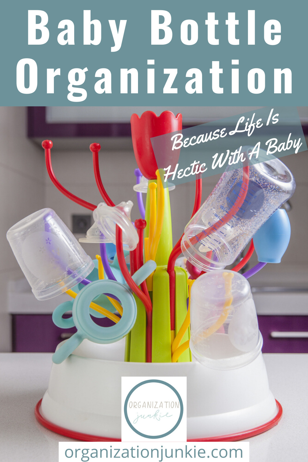 Baby bottle organization ideas for every Mom! Baby bottles easily take over your kitchen if you let them. Instead, learn about 8 products to help you take control of the baby bottles once and for all! #organizationjunkieblog #babybottleorganization