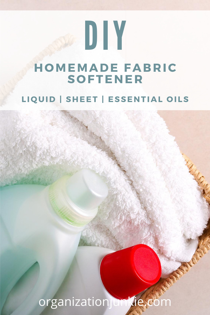 Save money on your fabric softener by making it yourself. DIY fabric softener is easy peasy! #organizationjunkieblog #diyfabricsoftener #laundrytips