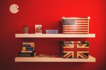 Storage boxes on shelves