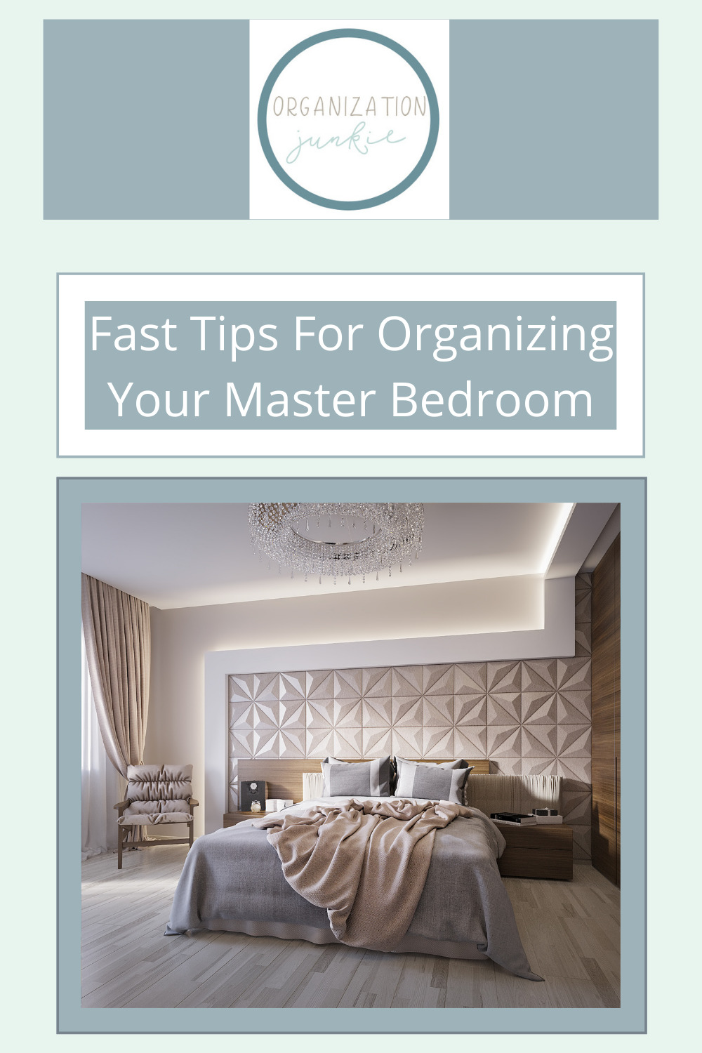 Organizationjunkie.com is stacked with creative ideas for keeping a clean and organized space. Find out how you can wipe out clutter in an instant. These clever ideas will have your master bedroom totally organized in no time!